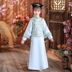 儿童古装女童满族服装春秋装新款格格古代清朝宫廷公主旗服舞蹈服