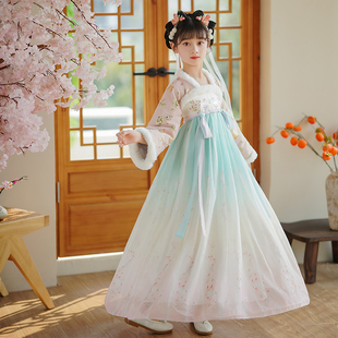 儿童古装汉服女童龙年拜年服中国风演出服古筝过年加厚唐襦裙冬季