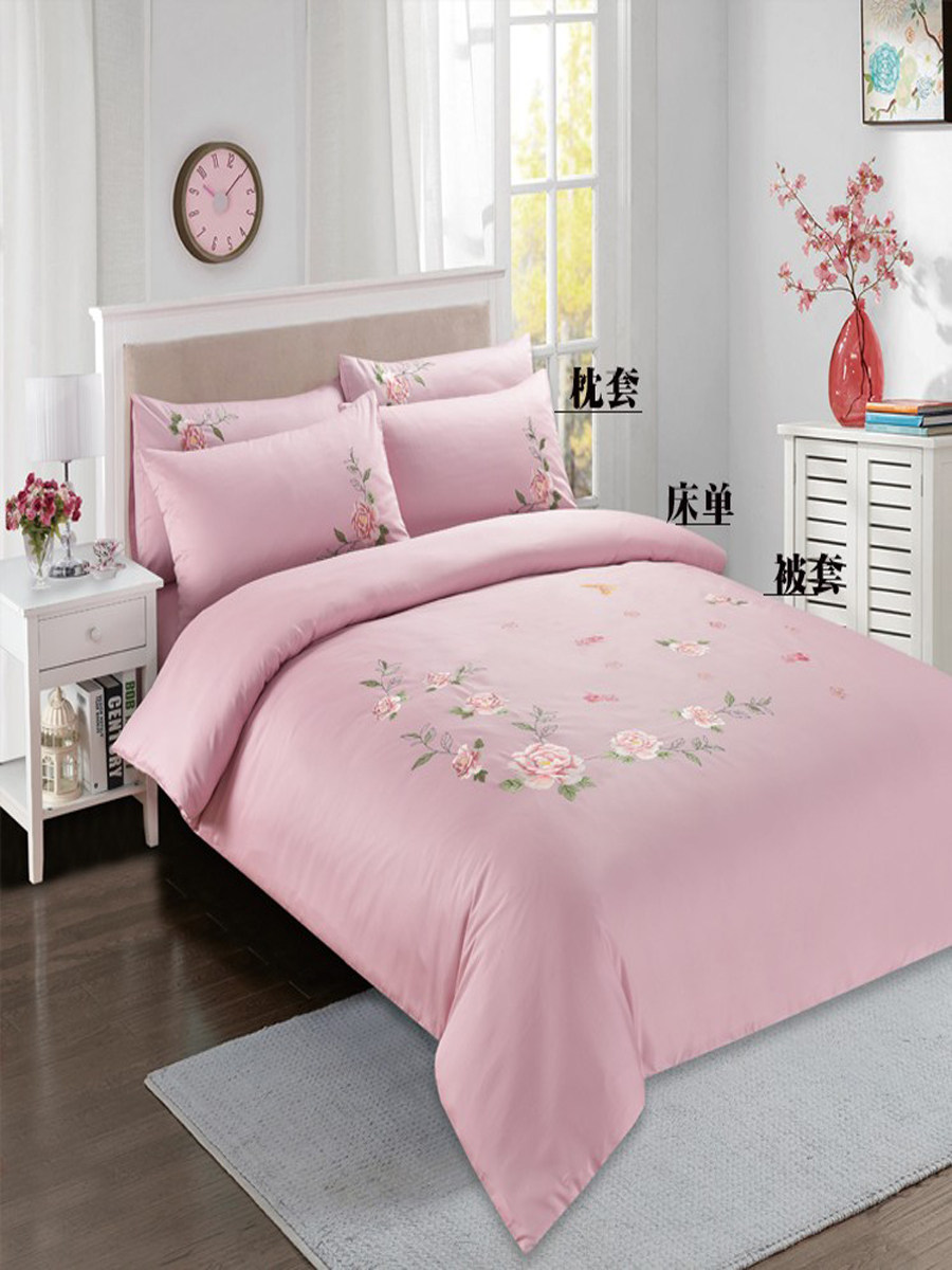 60 QUILT SETS SINGLE PIECE LONG-STAPLE PEONY FLOWER EMBROIDERY NEW CHINESE FOUR-PIECE SET COTTON QUILT SET BED SHEETS BED FOUR-PIECE SET