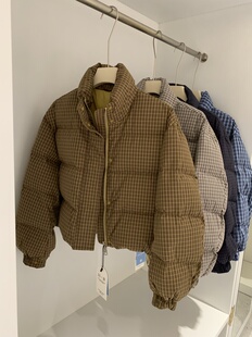 韩国东大门2025新款格子短款羽绒服女冬季流行独特设计感加厚外套