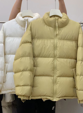 韩国黄色羽绒服女中款新国标90白鸭绒立领韩系简约冬季保暖外套