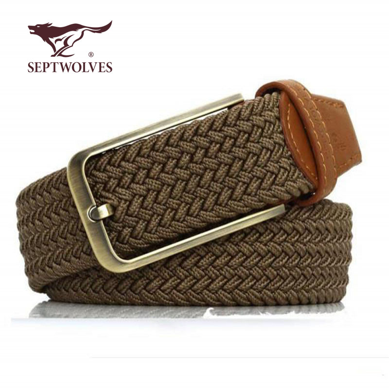 皮带七匹狼帆布男士卡其色编织