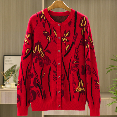 100纯山羊绒女衫中老年针织外套