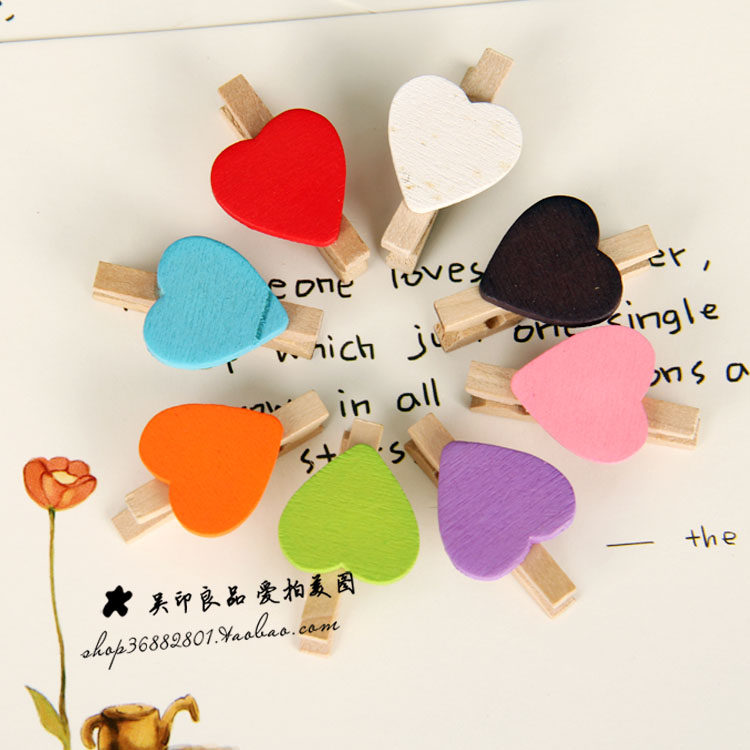 背景布拍照道具摄影道具 创意相片木夹 迷你糖果色爱心小木夹8个