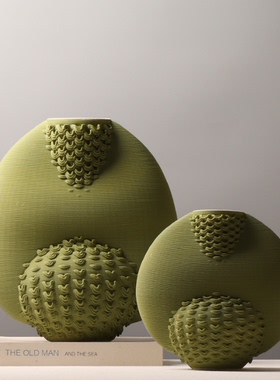 现代3D打印绿色陶瓷工艺品花瓶花器家居样板房桌面茶几电视柜饰品