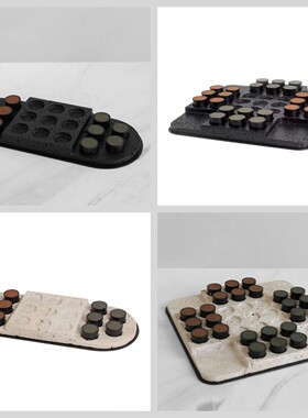 简约树脂仿洞石五子棋盘格摆件售楼处样板间客厅茶几书房艺术装饰