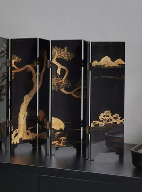 木质桌面小屏风中式桌面书桌餐桌书房玄关书架隔断软装饰品工艺品