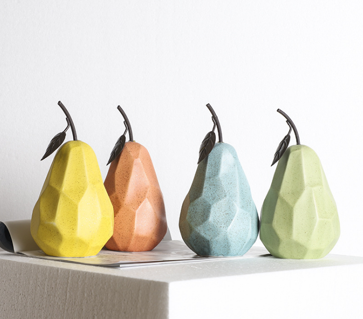 现代简约创意陶瓷苹果梨摆件样板房售楼处桌面电视柜水果软装饰品