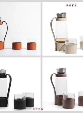 现代简约创意皮质水壶水杯摆件样板房售楼处桌面茶几茶水间餐厅