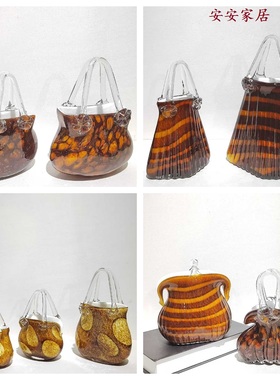 现代轻奢琉璃手提包包玻璃花瓶花器桌面茶几电视柜软装饰品工艺品