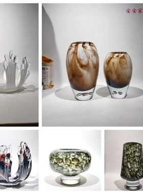 现代简约轻奢琉璃花器花瓶烛台手工琉璃制品样板房家居桌面摆件