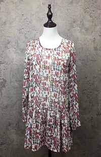 女士薄纱印花长袖 外贸原单尾货女装 连衣裙 免费送 购物满50元