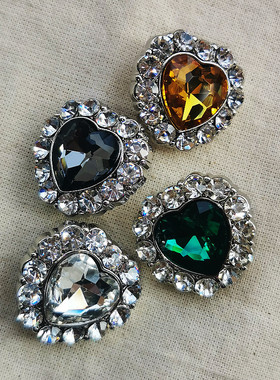 心形钻扣玻璃水晶大纽扣绿色桃心可爱公主宫廷汉服舞台服装饰纽扣