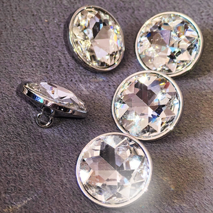 玻璃水晶钻扣小香风毛衣扣银色底蓝绿紫闪亮合金红黄蓝绿紫大纽扣