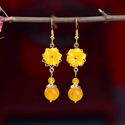 民族风古风耳饰配饰玉髓耳坠女