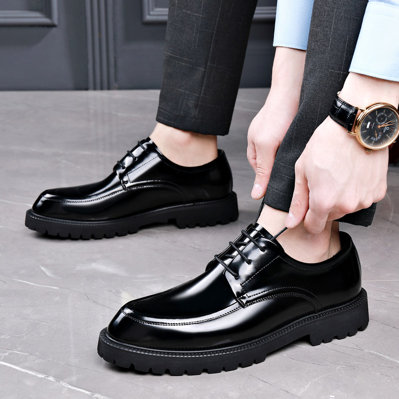 MENS SHOES 2023 NEW AUTUMN AND WINTER LEATHER SHOES MENS BUSINESS FORMAL WEAR BRITISH GENUINE LEATHER PREMIUM BRIGHT LEATHER LACE-UP WEDDING SHOES MEN