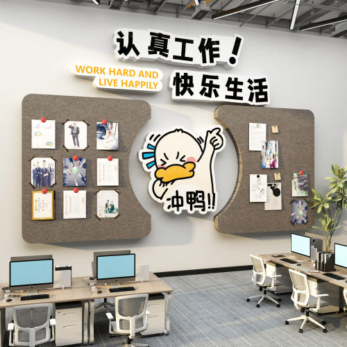 毛毡板办公室墙面装饰公司告栏企业文化墙贴员工风采照片氛围布置