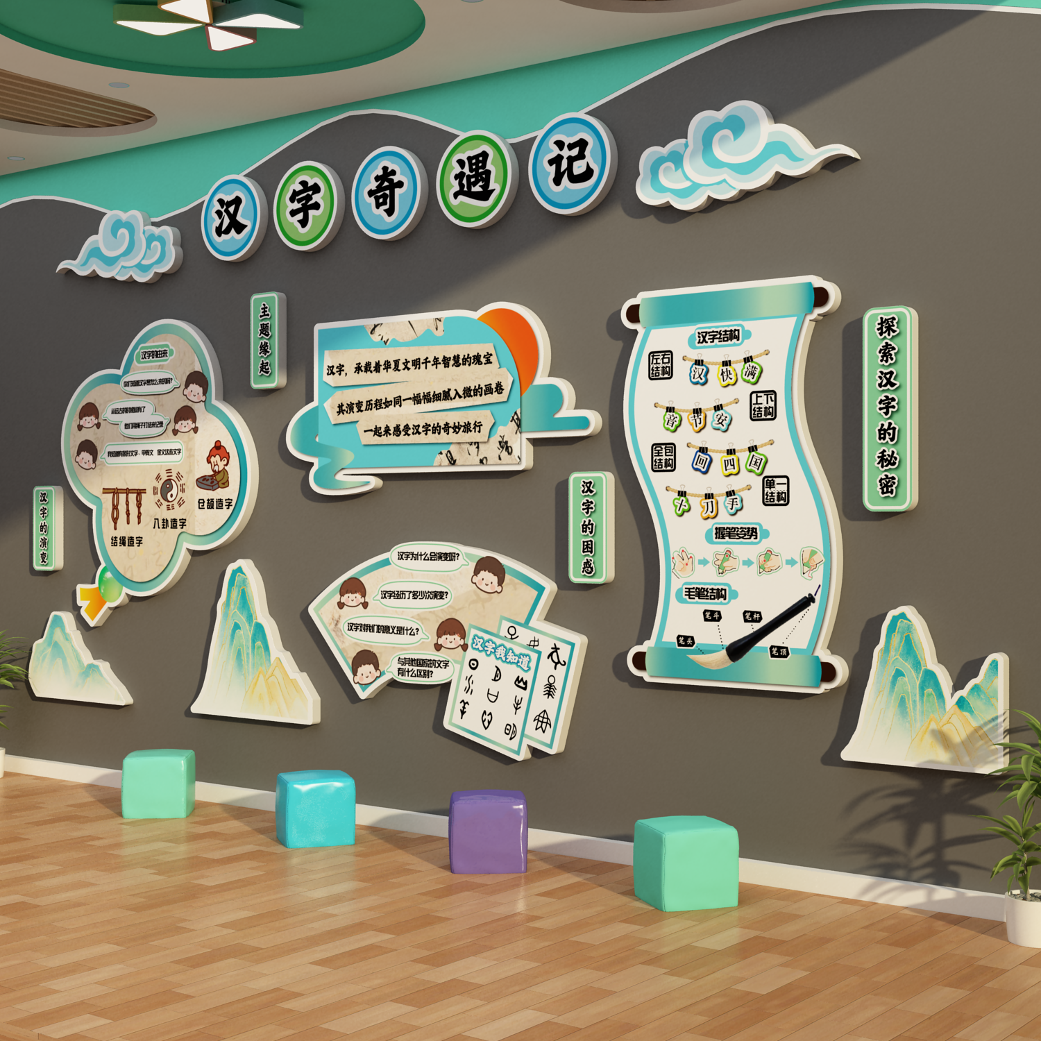 汉字的演变文化墙面装饰贴环创甲骨幼儿园教室班级氛围布置黑板报