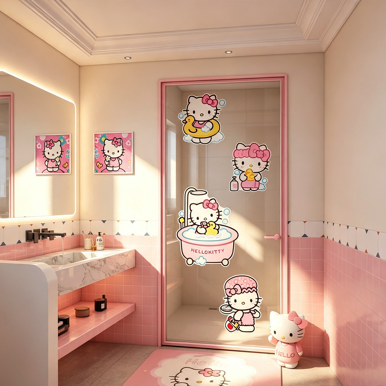 hellokitty浴室防水贴纸瓷砖玻璃门可爱镜子卫生间潮2026新款厕所