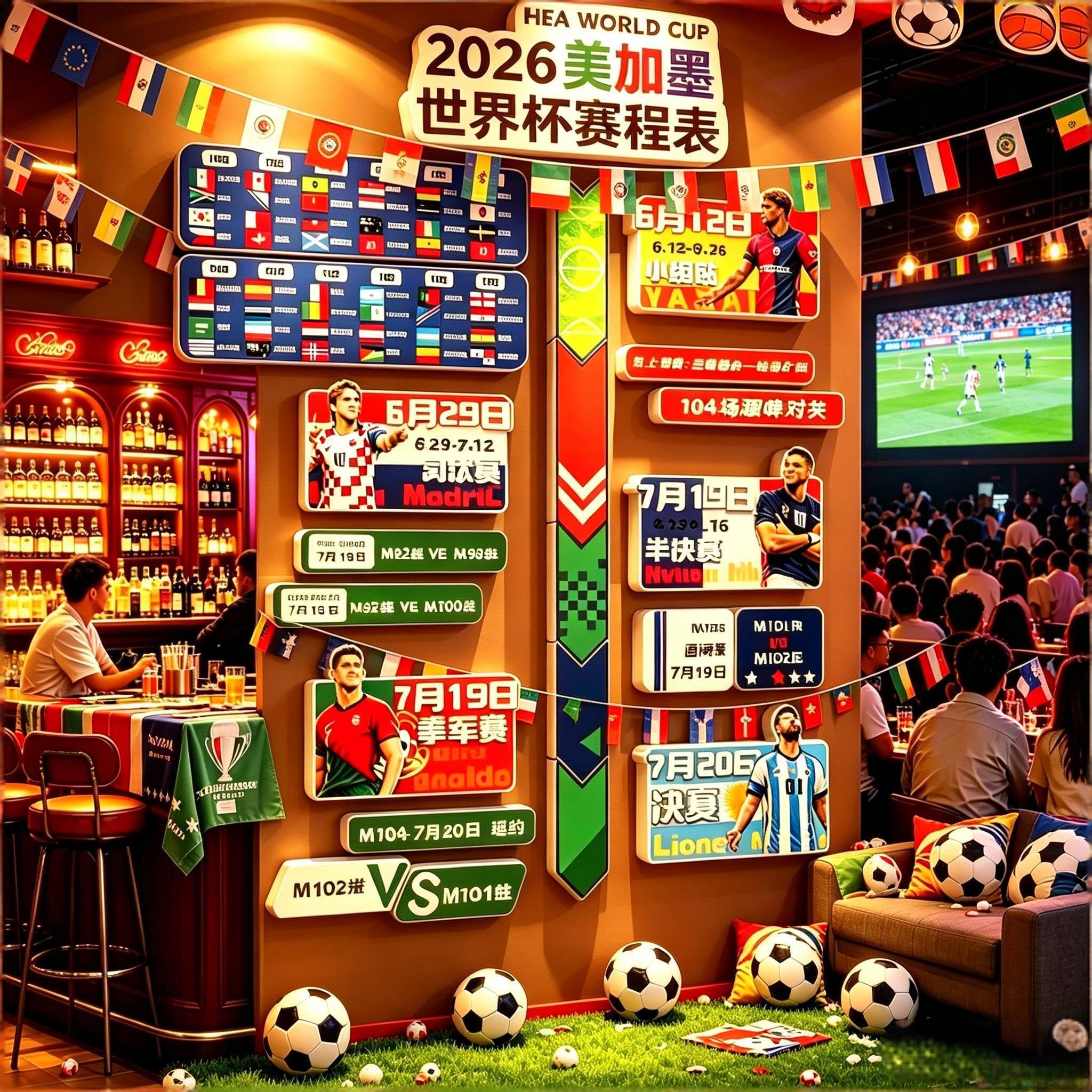 2026美加墨世界杯布置海报体育足球大力神杯摆件酒吧馆墙贴面装饰