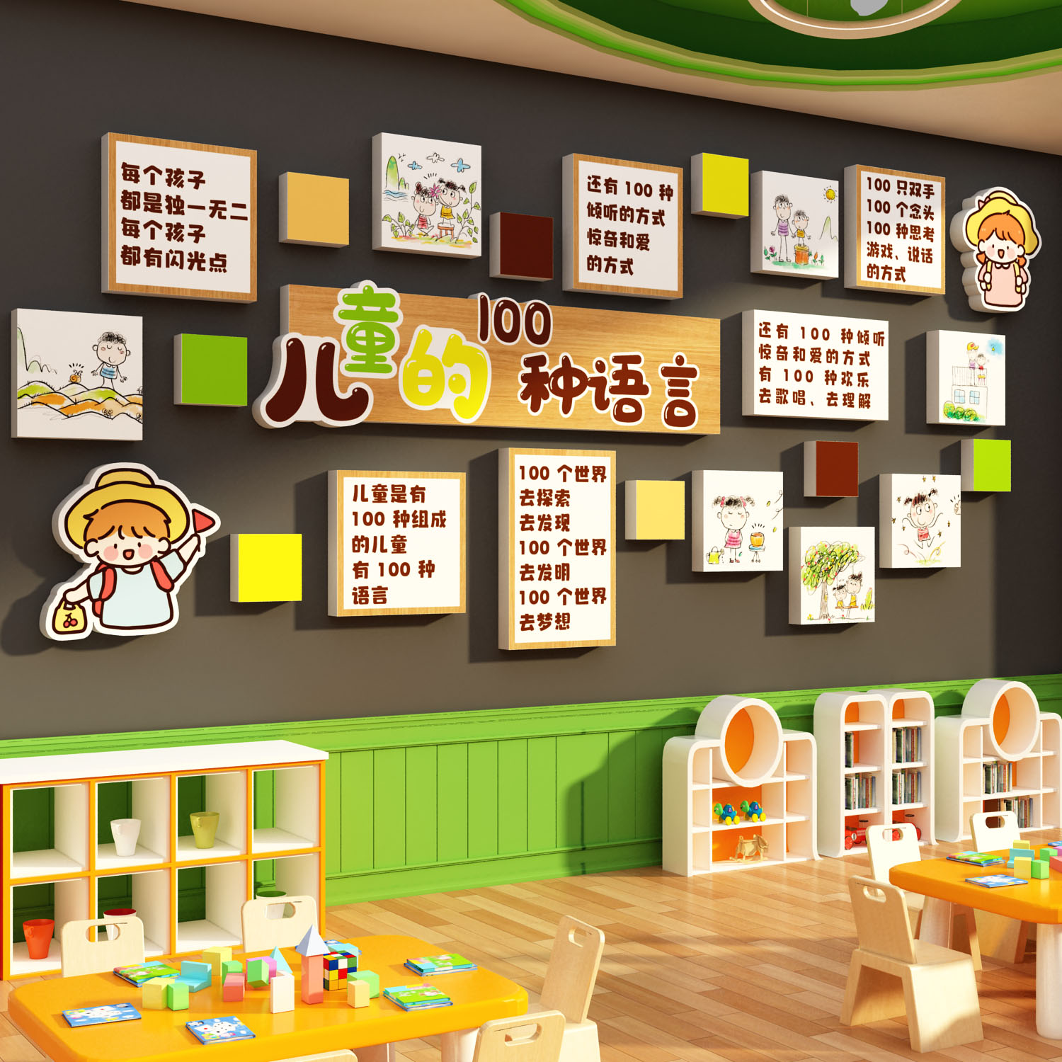 儿童的一百种语言幼儿园环创主题墙面成品装饰走廊托管班楼梯文化