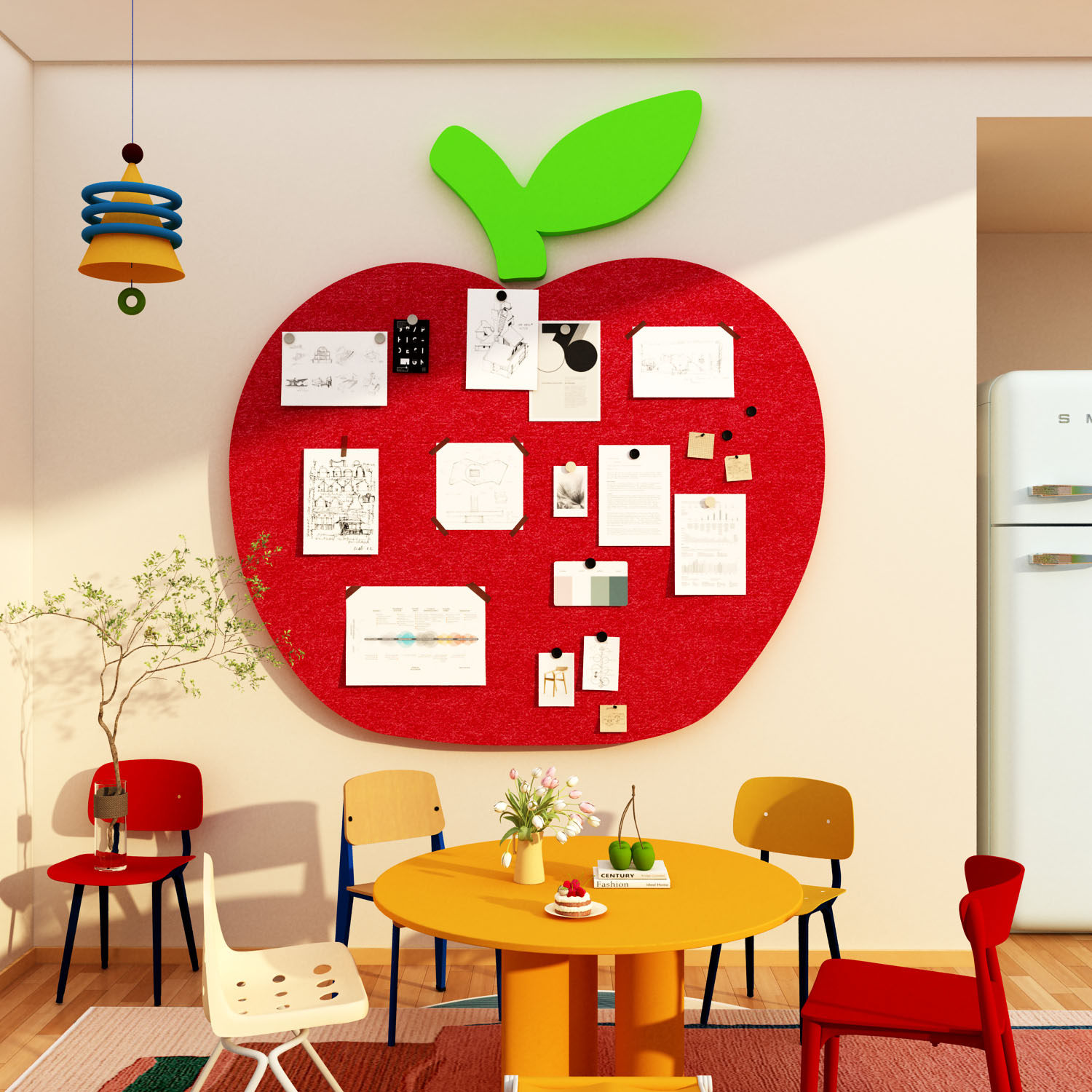 苹果毛毡板照片客厅餐厅电视机背景墙面两侧装饰点缀卧室床头贴画