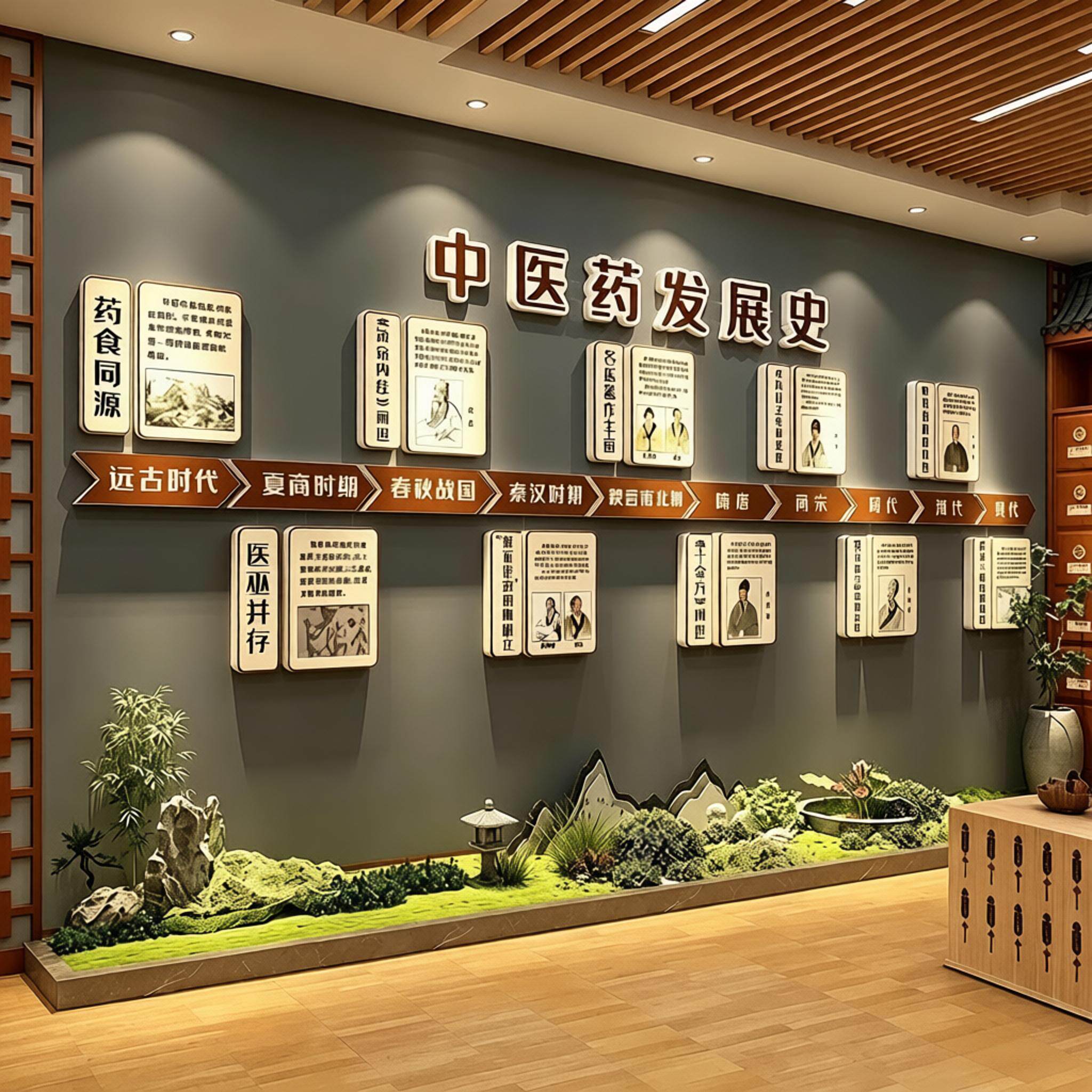 中医药发展史养生馆软装饰挂画形象背景墙面文化创宣传氛围布置贴