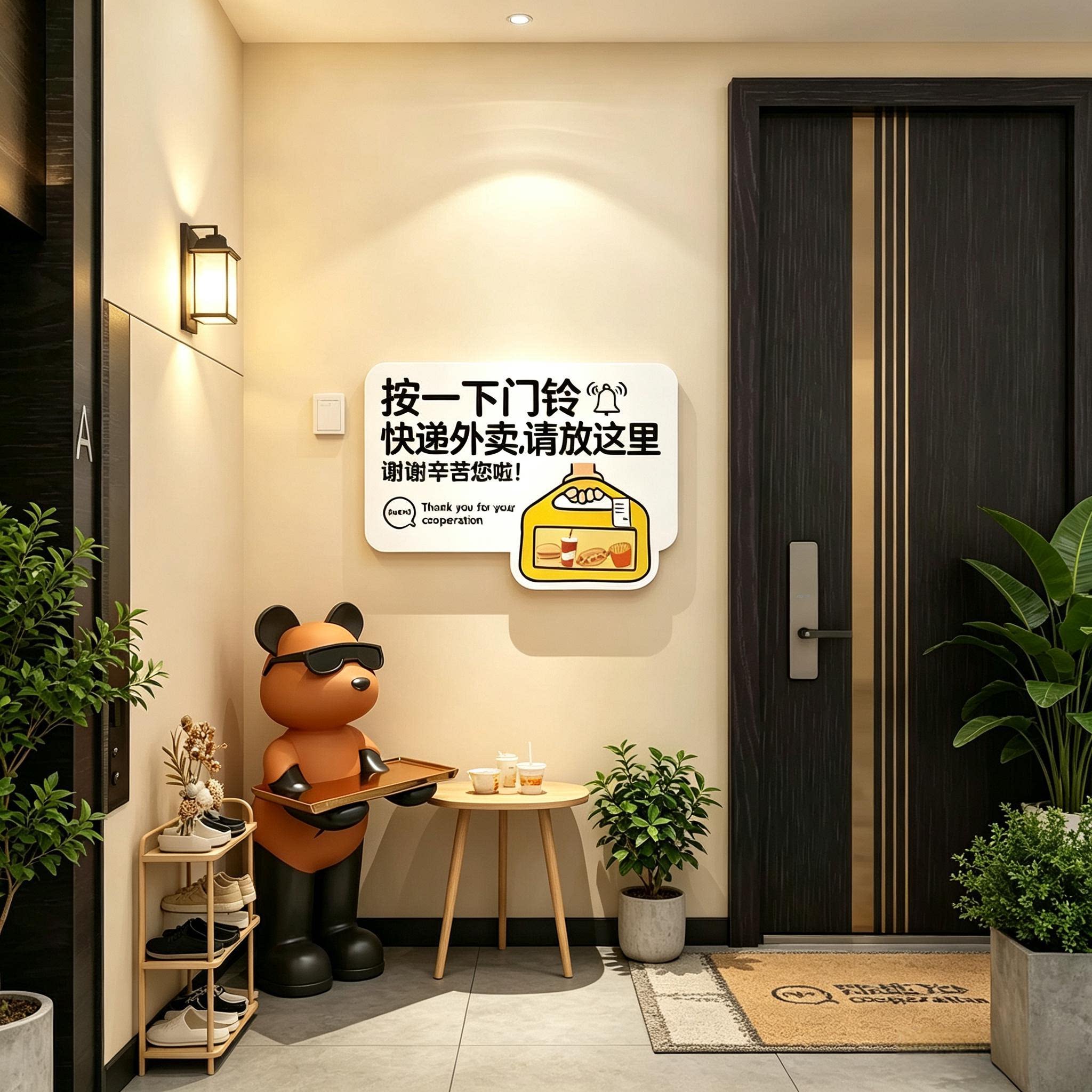 快递外卖放门口指示挂门牌提示家有恶犬请勿敲铃别按不要入户贴纸