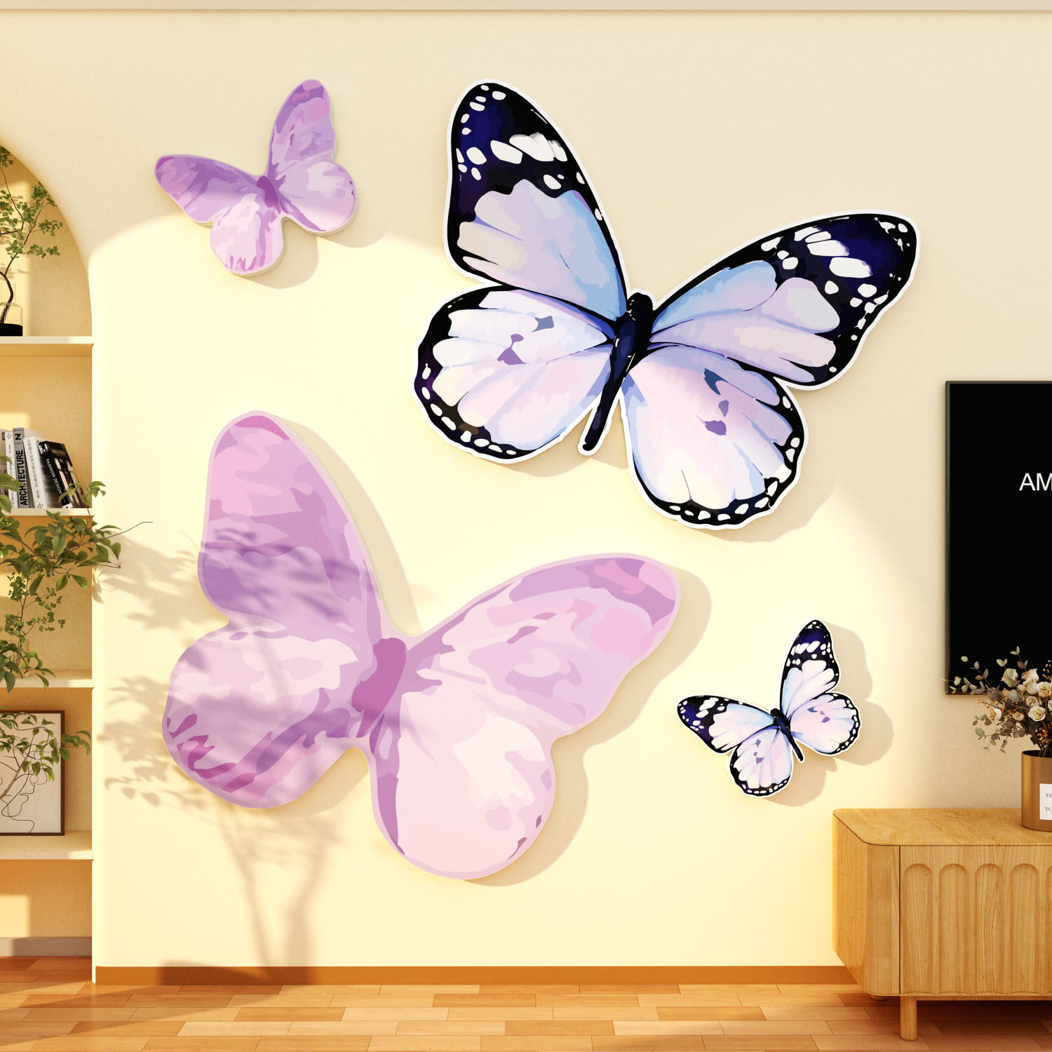 电视机背景墙贴画自粘挂件奶油遮丑创意高级感2026蝴蝶装饰品立体