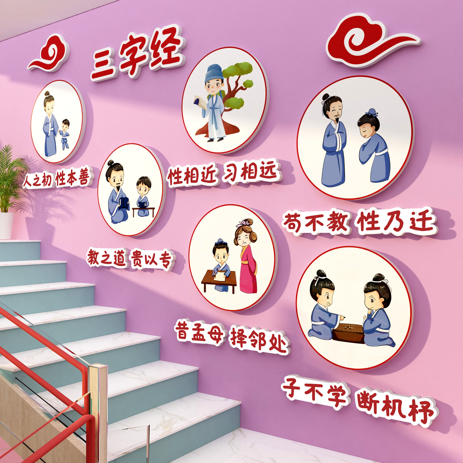 三字经贴画国学教室传统文化幼儿园墙面装饰环创主题成品走廊楼梯