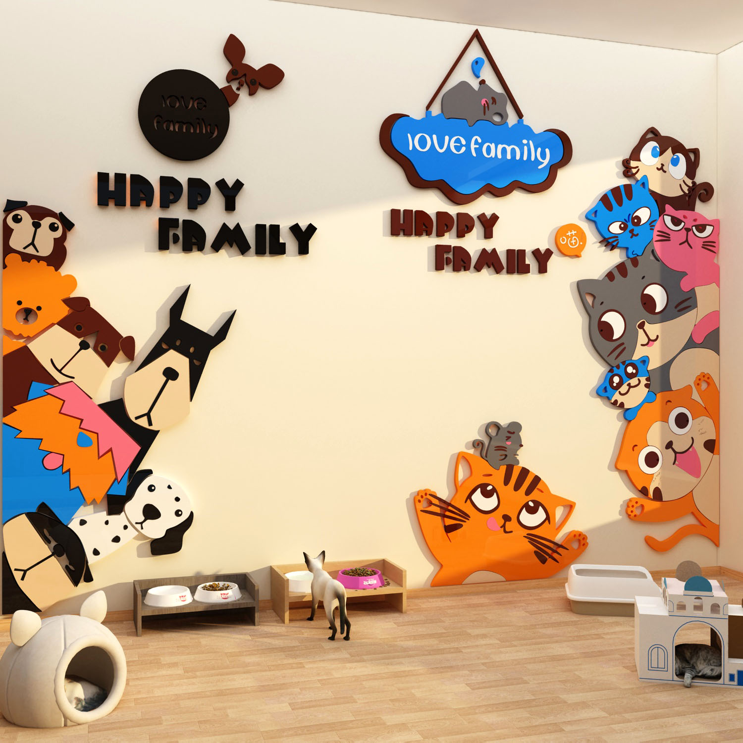 宠物店墙面装饰修医院用品广告海报贴纸撸猫咖背景创意收银台贴画