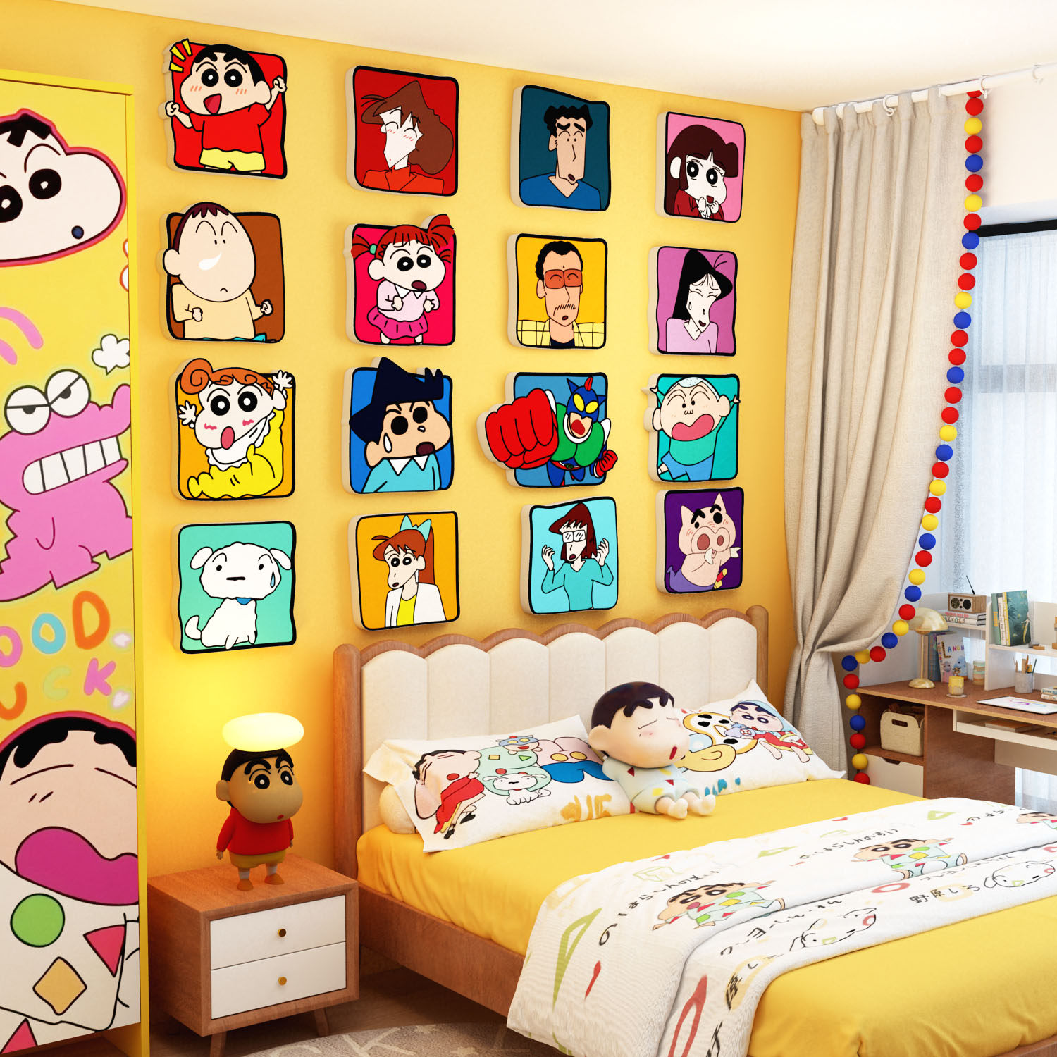 蜡笔小新贴纸儿童房间布置装饰玄关卧室床头墙面海报网红改造物件