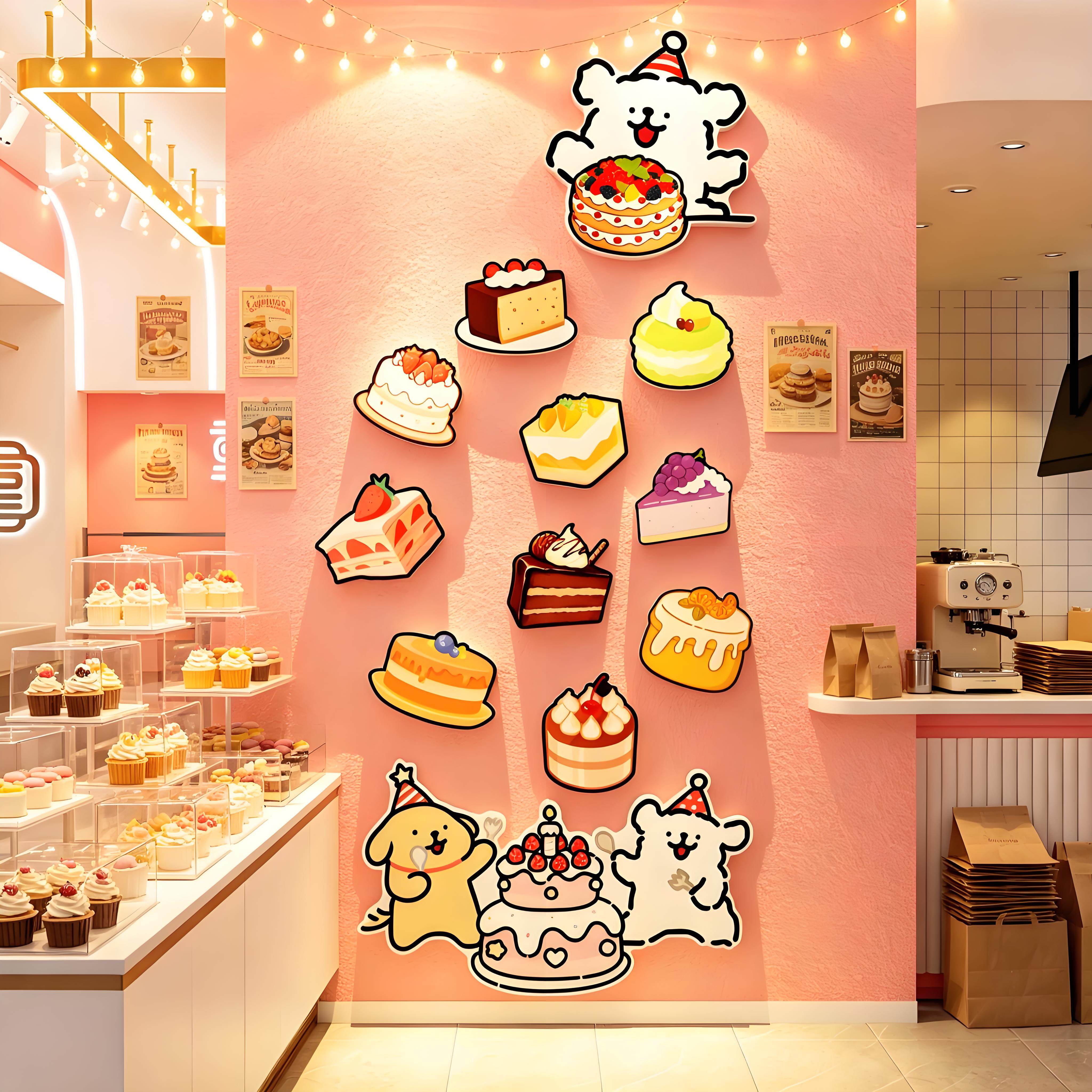 网红蛋糕店装饰甜品烘焙氛围布置面包橱窗场景摆件拍照区墙面贴纸
