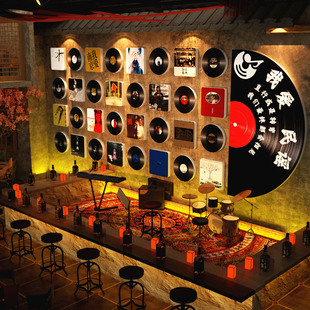 民谣滚酒吧墙面装饰品造场景布置黑胶唱片贴小馆烧烤氛围网红打卡