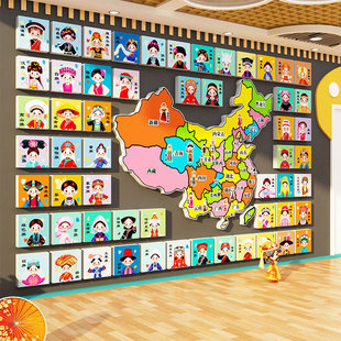 56五十六个民族图鉴团结环创地图幼儿园托管文化主题墙成品爱国贴