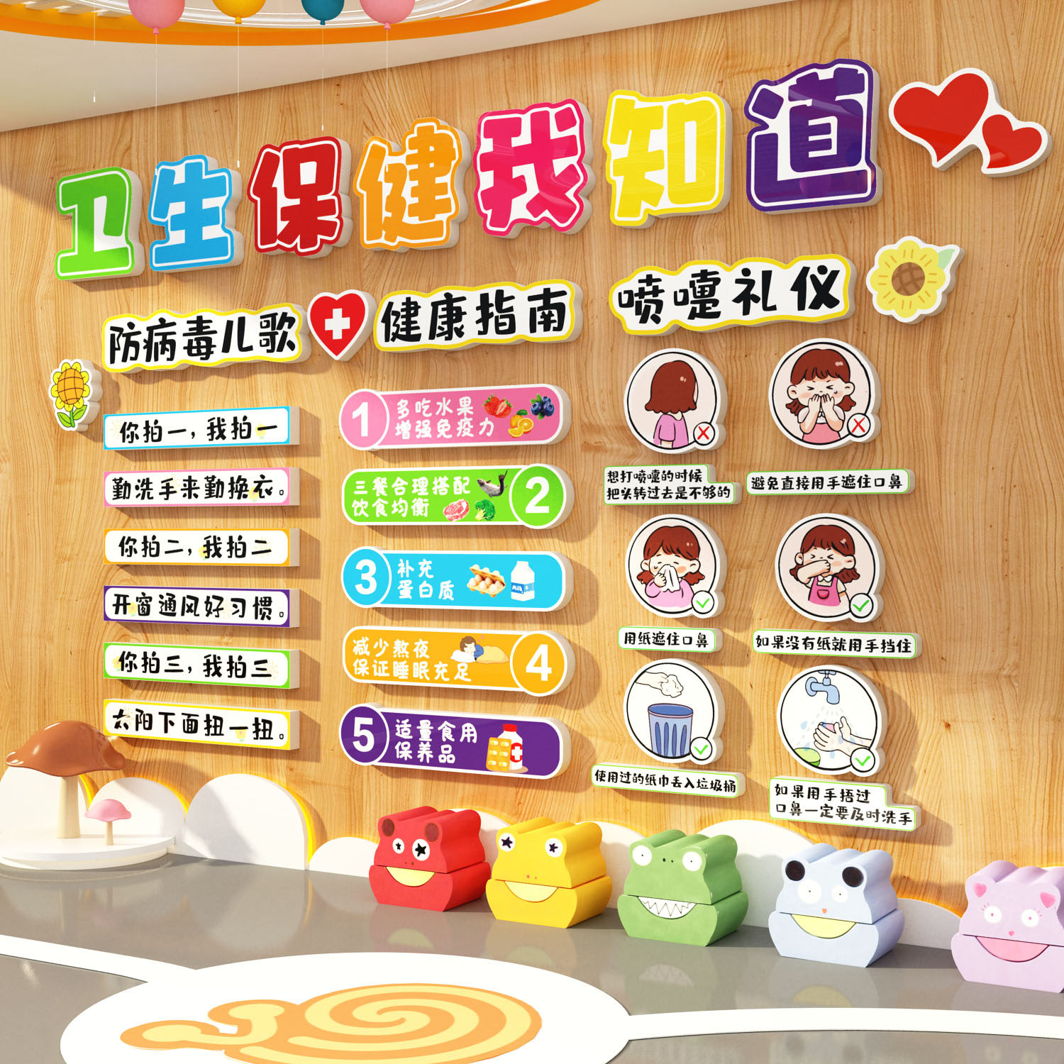 卫生保健室布置幼儿园环创主题文化墙面成品食堂安全教育宣传装饰