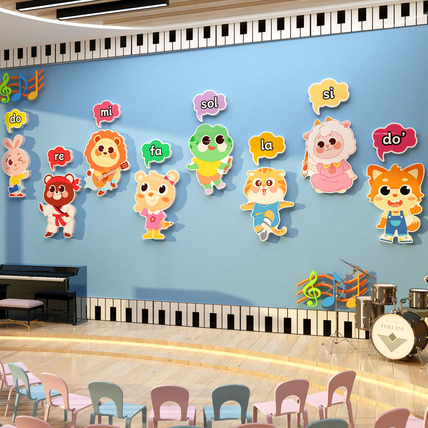 幼儿园区音乐教室墙面装饰琴房间布置创意贴纸布置装环创乐器培训