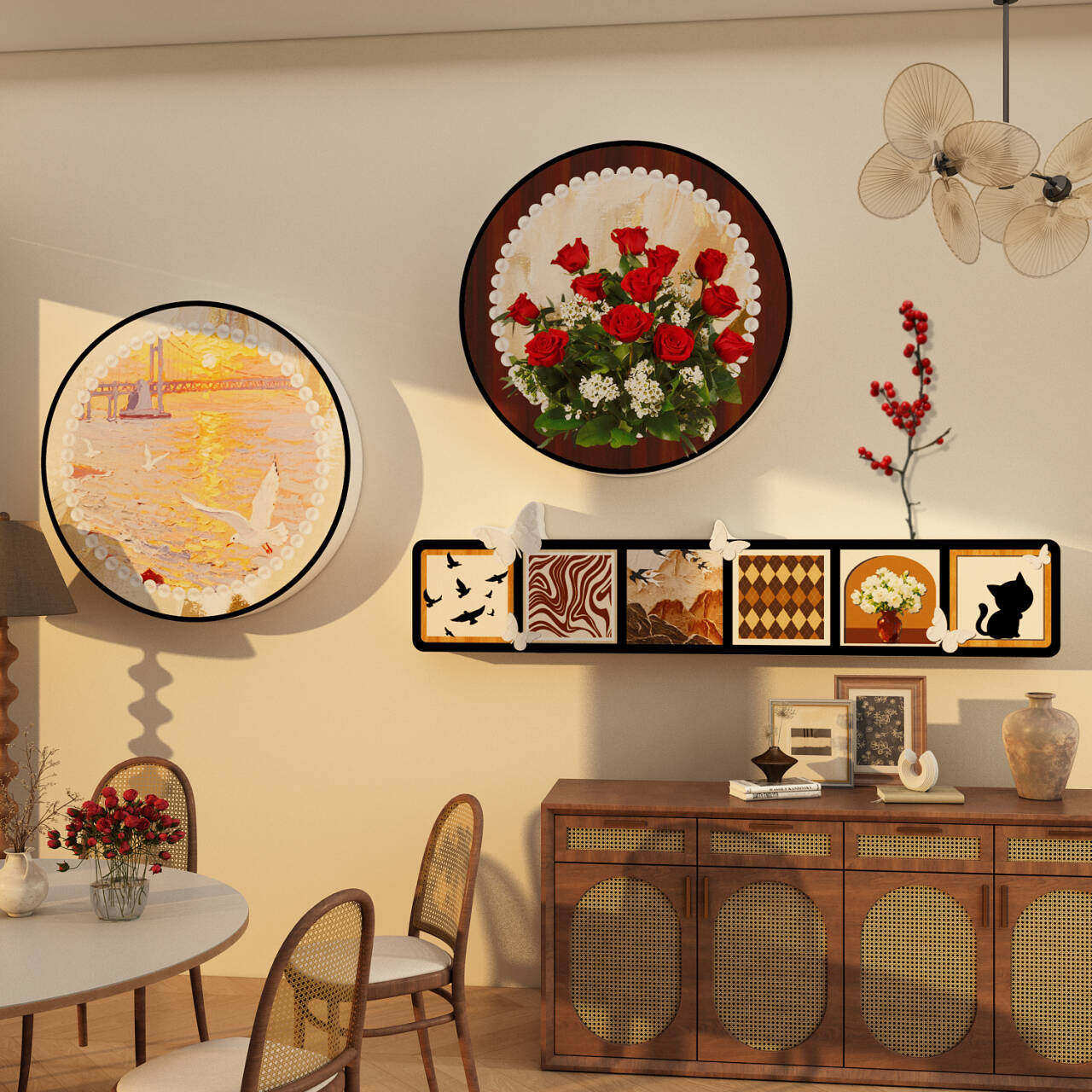 电视机背景墙面插画装饰品挂件贴纸画自粘卧室房间布置客厅3d立体