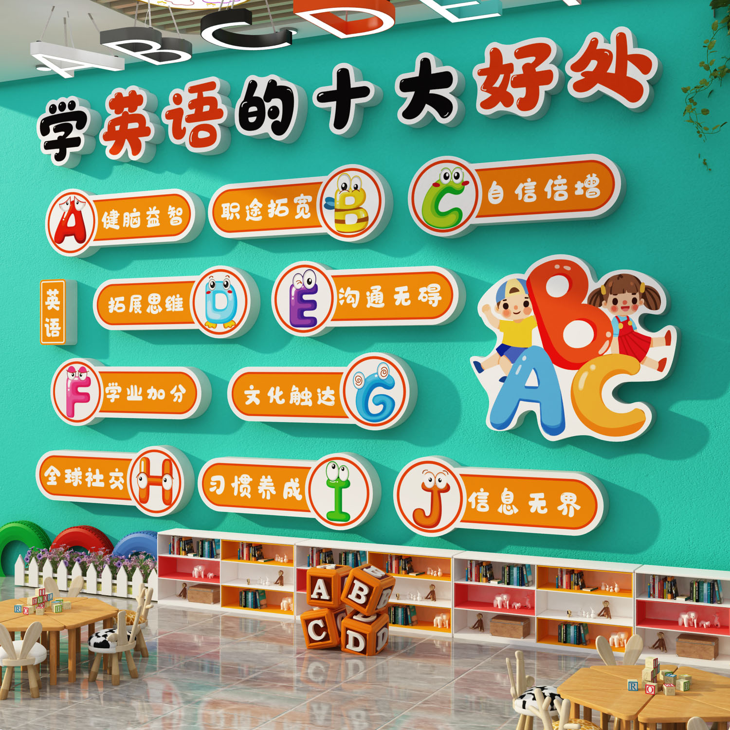 英语角主题教室师布置装饰工作少儿机构环创墙面贴纸培训班级文化