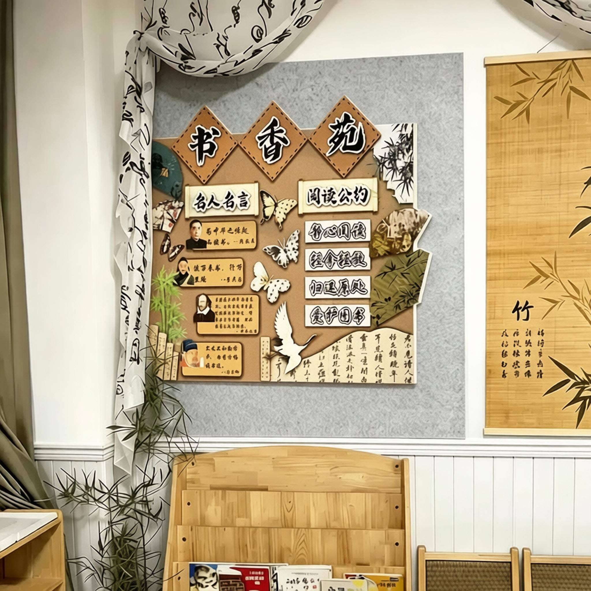 图书角书香古国风材料黑板报班级布置教室装饰环创文化墙面贴小学