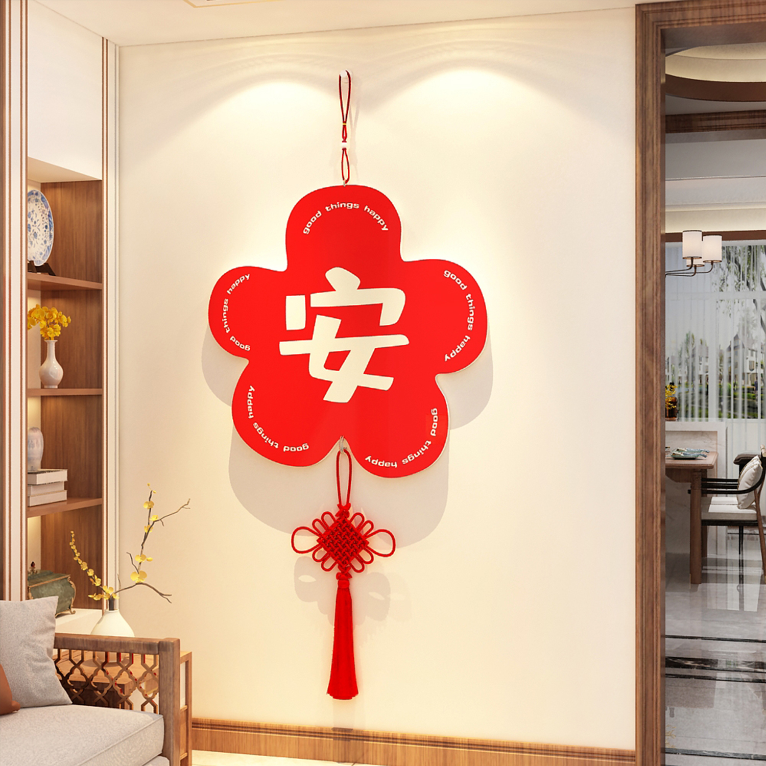 2022兔新年装饰品电视背景墙春节贴纸壁画玄关墙面挂件新款3d立体