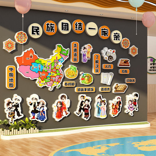 幼儿园56五十六个民族团结文化墙
