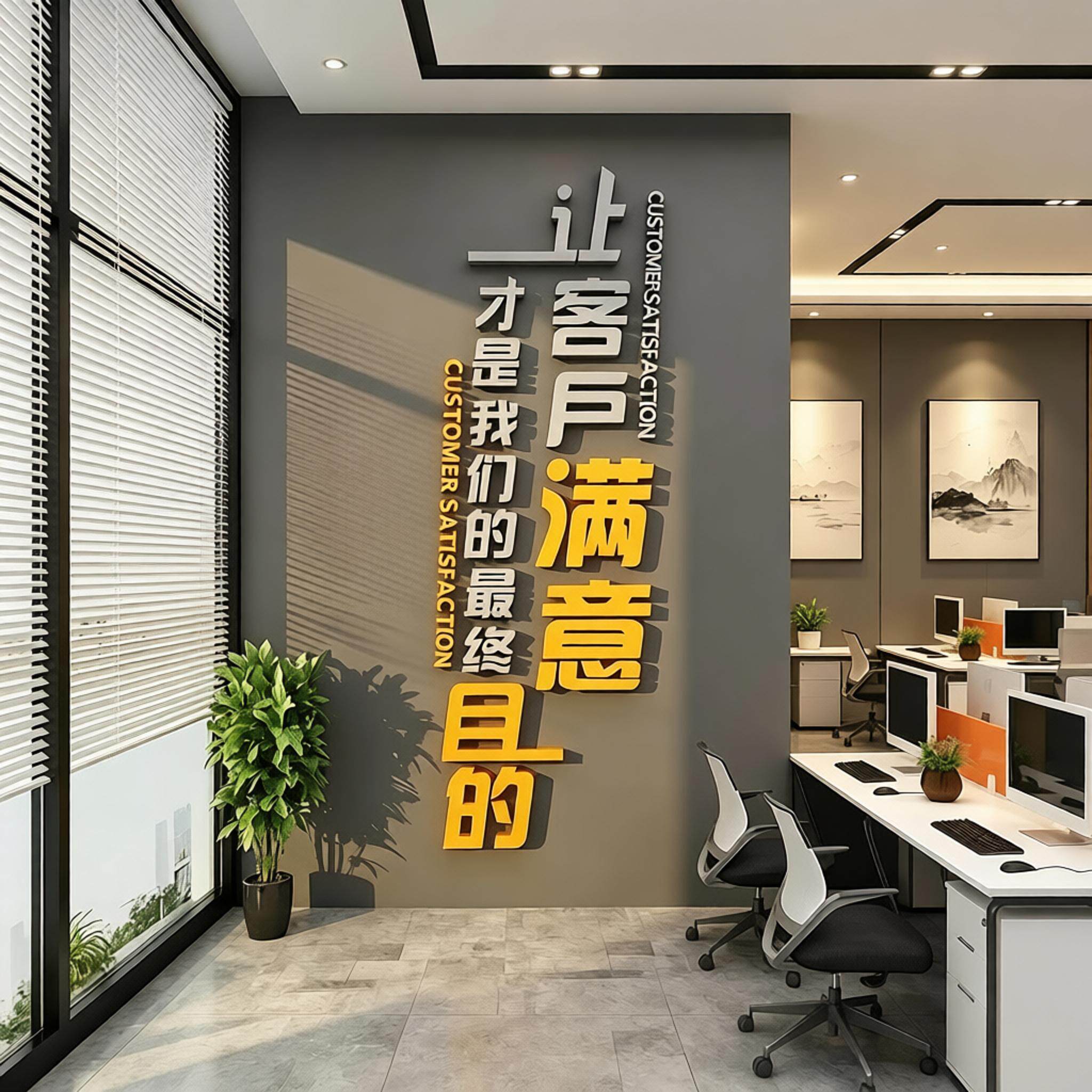 办公室氛围布置墙面装饰公司企业文化激励志标语贴纸进门形象背景