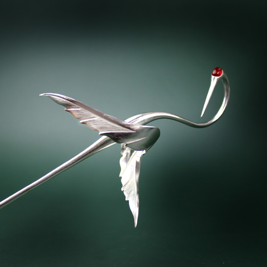 三千鸦杀同款纯银仙鹤听白发簪