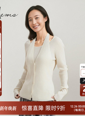 海尔曼斯25秋冬新品通勤个性假两件一字肩时髦设计针织衫D4969D4E