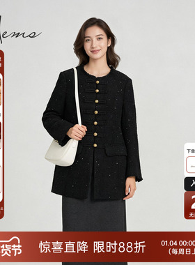 海尔曼斯25冬季新品新中式改良款知性气质羊毛小香风外套24649B98