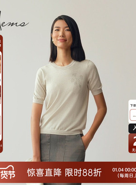 海尔曼斯25春夏新品海百合轻薄棉丝绒低圆领短袖针织女25046C3E