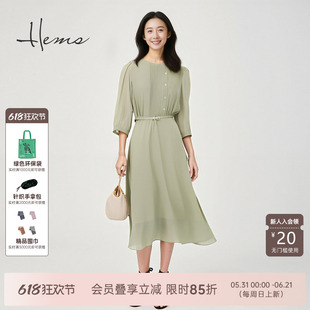 海尔曼斯25早秋轻盈气质优雅体制内桑蚕丝飘逸通勤连衣裙23827A6Q