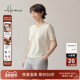海尔曼斯25春夏新品 镂空肌理丝绒轻薄柔软V领短袖 T恤女25085A3E