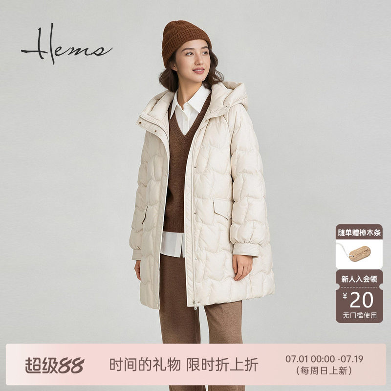 海尔曼斯25冬季新品新年云朵泡芙轻量保暖中长款羽绒服女256A6B82